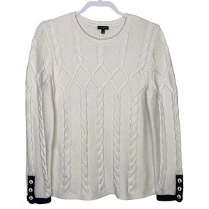 Talbots Sweater Womens L Cable Knit Nautical Anchor Fisherman Preppy Coastal - Picture 1 of 10