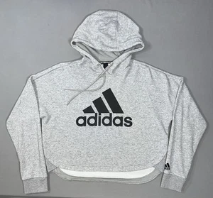 Adidas Womens Cropped Long Sleeve Hoodie Logo Gray Medium - Picture 1 of 9