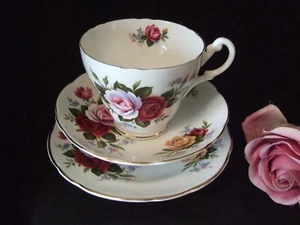 Piattino e piatto tazza da tè vintage SPRINGFIELD Bone China design trio rose - Foto 1 di 7