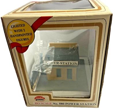 Model Power HO Scale Built Up Building Lighted Kit # 580 Power Station 2 Figures - Image 1 of 4