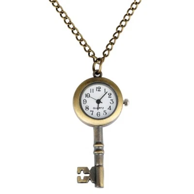 Vintage Quartz Pocket Watch Bronze Key Shape Vintage with Necklace Chain Gifts - Image 1 of 4