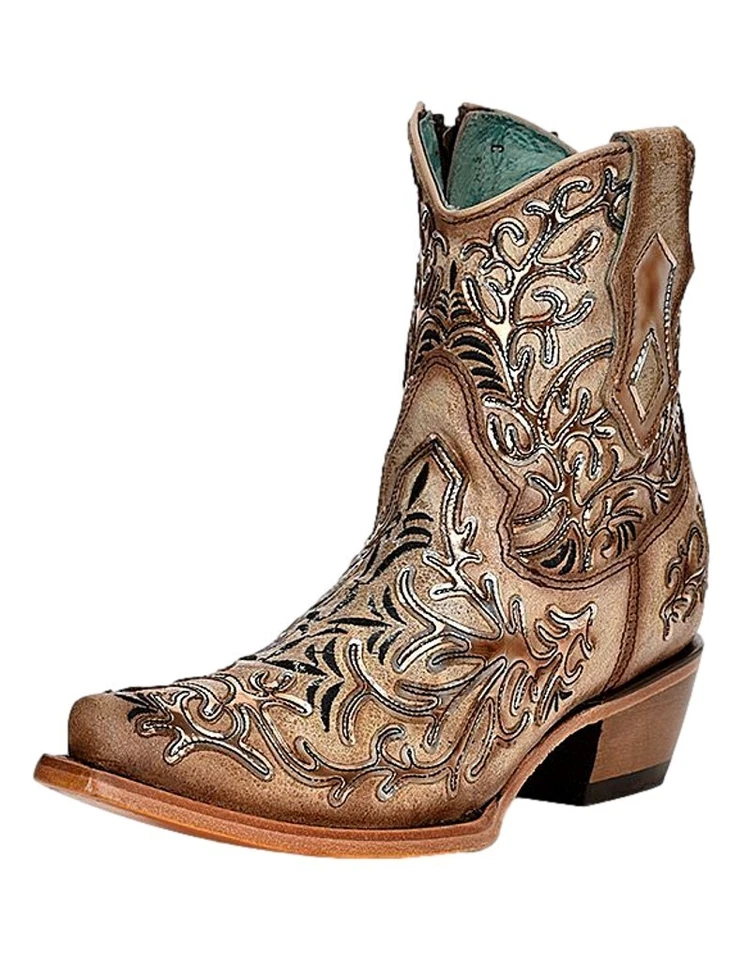 Botas vaqueras Corral para mujer bordadas superpuestas hueso al tobillo C4007 Foto 1 de 1