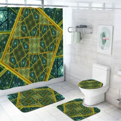 Juego de Cortina de Ducha Impermeable Mandala Art Alfombra de Baño Antideslizante Tapa de Inodoro Cubierta Foto 1 de 4