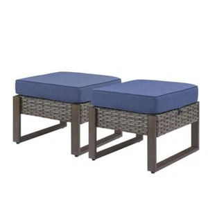 Pocassy Outdoor Ottomans 23"Lx19"Wx14"H Polyester Removable Cushion Blue 2-PCs - Picture 1 of 7
