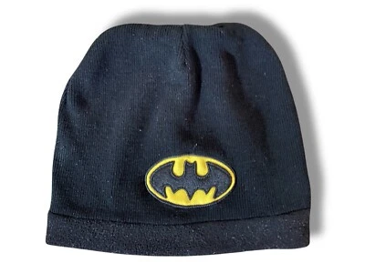 蝙蝠侠黑色针织豆豆冬季帽黄色蝙蝠信号标志青少年儿童 — 第 1/3 张图片