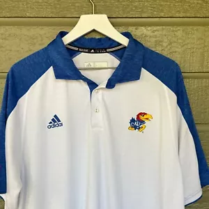 University of Kansas KU Jayhawks Polo Shirt Adidas Mens 2XL White Big XII - Picture 1 of 9