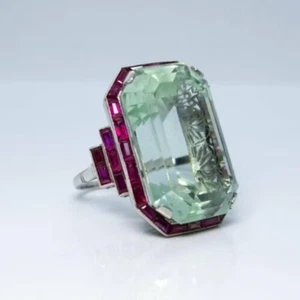 5ct Emerald Lab Created Aquamarine Ruby Halo Style Ring 14K White Gold Plated - Picture 1 of 5