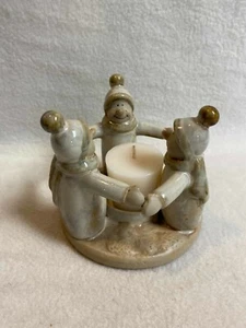 Trio of Snowmen Ceramic Pottery Small Candle Holder - Picture 1 of 6