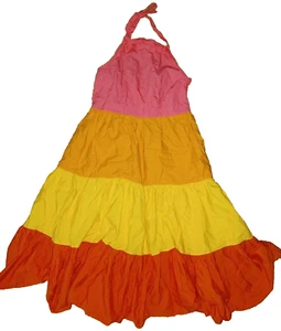 ๐ Girl's Gymboree 12 Color Block Halter Sun Dress Party L Pink Orange Summer - Picture 1 of 3