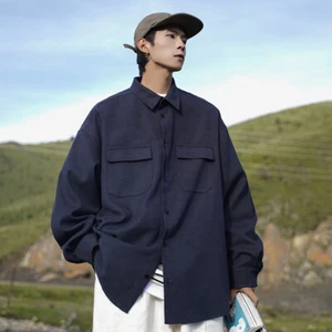 Moda Para hombres Camisa Abrigo Prenda para el torso Chaqueta Suelta Mangas Largas Bolsillos con Botones Informal Liso - Imagen 1 de 15