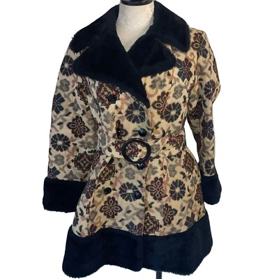 Chaqueta Sears Mujer Vintage Talla 12 Multicolor Imitación Piel Cuello Tapiz Años 60 Foto 1 de 4