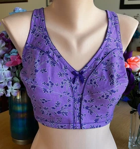524 COMFORT CHOICE 42DD Purple Floral Full Coverage Cotton Wire Free Bra  #02967 - Picture 1 of 4