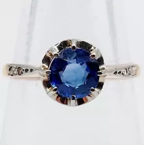 Anello solitario art deco oro 18k zaffiro 1,10 carati e diamante (1940) - Foto 1 di 10