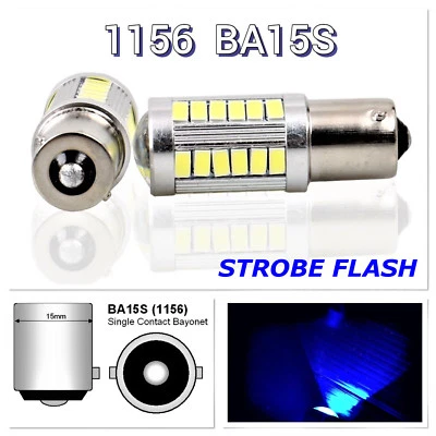 Señal Estroboscópica Trasera 1156 BA15S 33SMD 180° LED Proyector Lente Bombilla Azul K1 H Foto 1 de 2