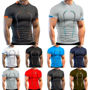 Herren Kurzarm Atmungsaktiv Sport T-Shirt Kompression Schnell Trocknend Fitnessstudio Tops S-5 - Bild 1 von 39