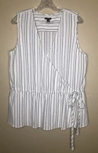 Blusa Top Anne Taylor Factory XL Rayas Blancas y Azules Sin Mangas Peplum con Corbata - Imagen 1 de 6