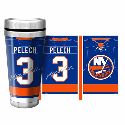 Adam Pelech New York Islanders NHL Jersey Wrap Travel Mug w/Replica Autograph Cover