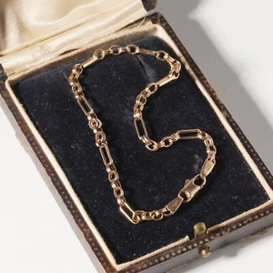 Vintage 9ct Gold Specialty Link Rolo Paperclip Link Chain Bracelet 19cm 3mm - Picture 1 of 9