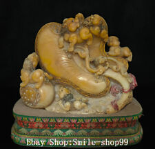 9.4" Old Dynasty Natural Shoushan Stone Carved Dragon Beast lion Animal Statue