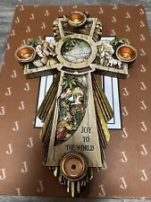 VINTAGE CHRISTMAS TABLE TOP CROSS CANDLE HOLDER 3D NATIVITY SCENE WISE MEN ANGEL