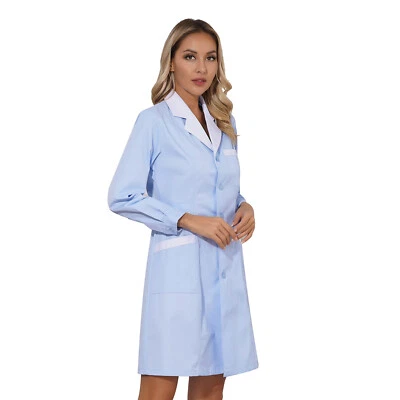 Women Doctor Dress Cosplay Costume Workwear Professional Lab Coat With Pocket - Image 1 of 4