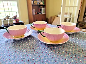 VTG Laura Ashley Tea Cups & Saucers Flower Lavendar Yellow Handpainted Set of 4 - Picture 1 of 24