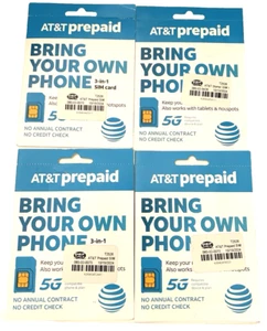 4 AT&T Prepaid Sim Card Bring Your Own Phone 5G 3 In 1 - Photo 1 sur 6
