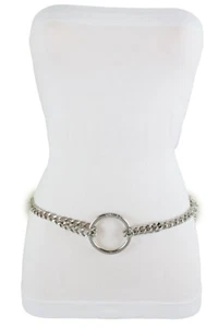 Mujeres Moda Cinturón Plata Metal Cadena Eslabones Anillo Dije Hebilla Talla Grande XL XXL - Imagen 1 de 12