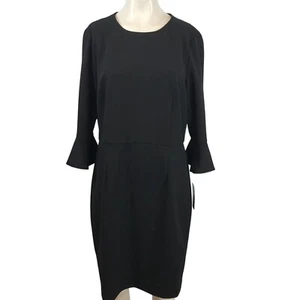 DONNA MORGAN - WOMEN'S 14 - BLACK  3/4 RUFFLE SLEEVES ROUND NECK PENCIL  DRESS - Picture 1 of 8