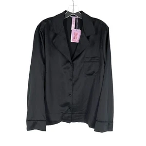 Savage x Fenty Satin Pajama Top Womens Size XL Black Long Sleeve PJ Lounge NEW - Picture 1 of 8