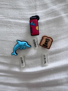 Lot of 3 Crocs Jibbitz Dolphin Water Bottle Toast NEW Croc shoe charms accessory - Picture 1 of 5