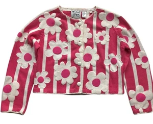 Rare Vintage 90’s Michael Simon Floral Pop Cardigan Bubblegum Pink Sweater Sz M - Picture 1 of 15