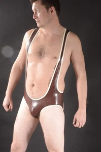 Rubber Open Back Wrestle Suit 32"/81cm waist ChocolateBrown/White - Picture 1 of 3