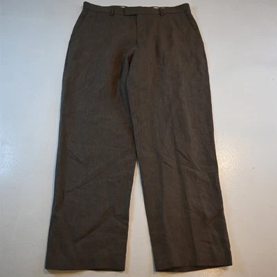 Murano 36x30 Brown 100% Linen Flat Front Straight Dress Mens Pants - Image 1 of 4
