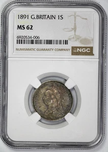 1891 Großbritannien Silber Shilling NGC MS 62 rosa lila getönt - Bild 1 von 4