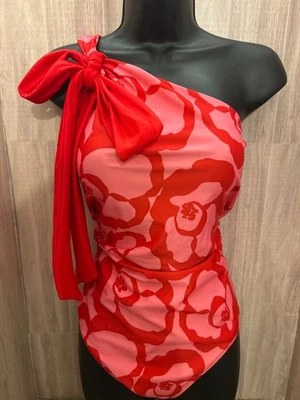 Nuevo traje de baño sin etiqueta SUMMERSALT Sidestroke rojo y rosa floral lazo 1 pieza talla 14LT Foto 1 de 4