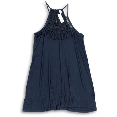 NUEVO CON ETIQUETAS VESTIDO TRAPECIO ANN TAYLOR LOFT PLAYA CROCHET HALTER NEGRO MEDIANO  Foto 1 de 4