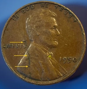 1950-P Lincoln Wheat Cent Lamination Error. Defective Planchet Obverse. WCE-003 - Picture 1 of 7