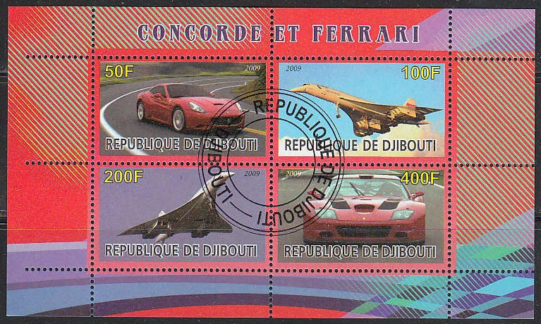 Souvenir sheet of Auto Speed car Aviaplane Concorde Ferrari CTO NH. - Image 1 of 1