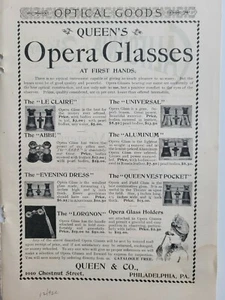 1892 Queen & Co. Philadelphia Mujer Ópera Gafas Vintage Anuncio - Imagen 1 de 1