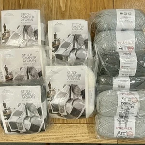 Annie's Stich Knit Afghan Sampler, Gray LOT of 8, 5 w/directions, 3 w/o NEW (280 - Picture 1 of 7