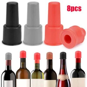 8 Pezzi Tappi per Vino in Silicone per Bottiglie di Vino, Coperchio Bottiglia in Silicone Riutilizzabile - Foto 1 di 12