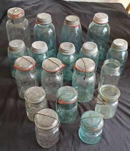 Lot Of Antique Blue Glass Ball Perfect Mason Jars And Others. 18 Lot 