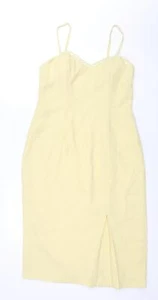 Frances Lee Womens Yellow Polyester Shift Size 14 Sweetheart Zip - Closed Vent D - Picture 1 of 10