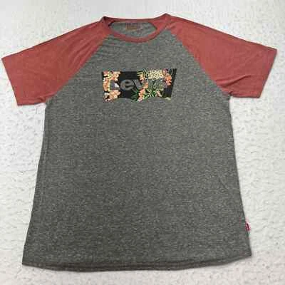 Levi's Mens Medium Short Sleeve Gray & Red Floral Patterned Logo Graphic T Shirt - Image 1 of 4