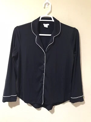 Sz M Shimera Women PJ Pajama Top Shirt Black Long Sleeve Button Down Stretch O2 - Image 1 of 4