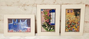 Perros azules y florales 3 piezas Larry Huston Art 5"" x 7 - Imagen 1 de 7