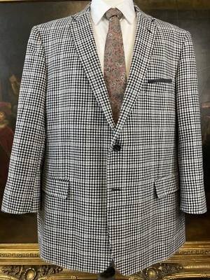 NEW Linea Uomo 50R Black & White Houndstooth Windowpane Poly Tweed 2Btn Blazer - Image 1 of 4