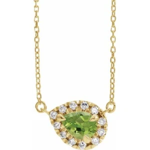 14K Yellow 5x3 mm Natural Peridot & 1/8 CTW Natural Diamond 16" Necklace - Picture 1 of 2