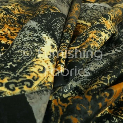 Printed Velvet Patchwork Yellow Damask Traditional Pattern Upholstery Fabric - Image 1 of 4